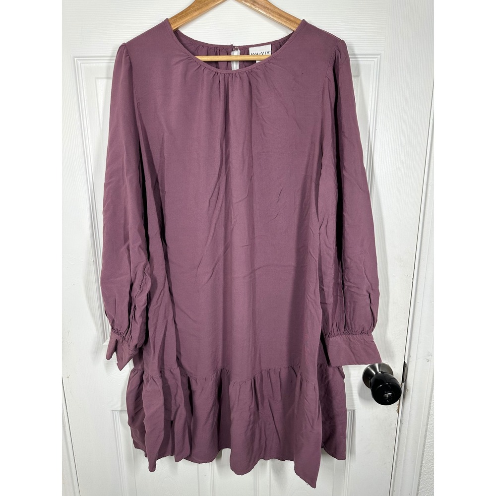 Ava & Viv Dress Womens‎ 1X Purple Ruffle Hem Long Sleeve Mini Shift Casual 7407